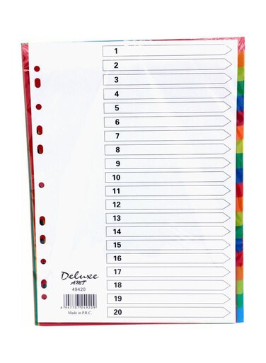 20-Tab PVC Color Divider &ndash; Numbered Binder Index Tabs for Office &amp; School Use