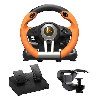 PXN V3 PRO Gaming Steering Wheel and Pedals, 180&deg; Racing Steering Wheel with Vibrational Feedback, Paddle Shifters Racing Gaming, Gaming Steering Wheel for PC, PS3, PS4, Switch, Xbox One, Xbox Series