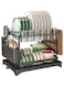 Tier Dish Drying Rack with 360&Acirc;&deg; Spout Drainboard, Cutlery Holder, Cutting-Board/Cup Holder and 3 Hooks for Kitchen Counter, Rust-Proof Large Dish Drainer, Black