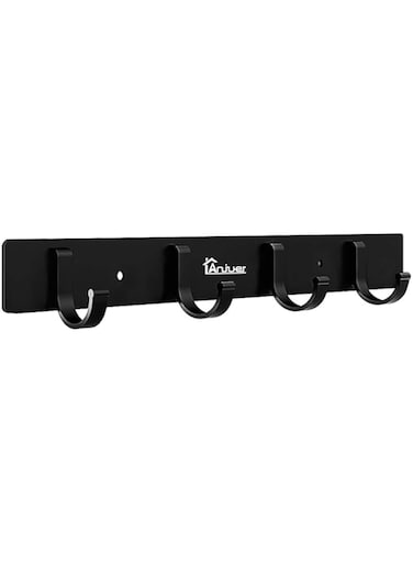 Anjuer Wall-Mounted Coat Rack, Aluminium Alloy Hook Rack for Clothes (4 Hooks, Black)