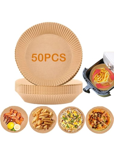YU WELL 50PCS Air Fryer Disposable Paper Liners Non Stick Round Air Fryer Paper Liner,Brown
