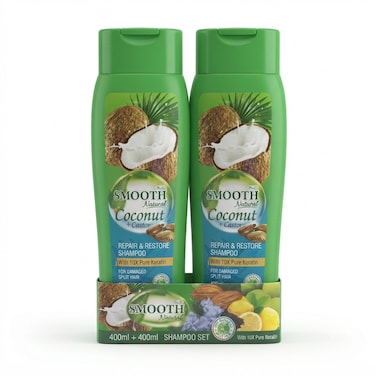 Feah Smooth Coconut &amp; Castor Shampoo Twin Pack   400ml + 400ml