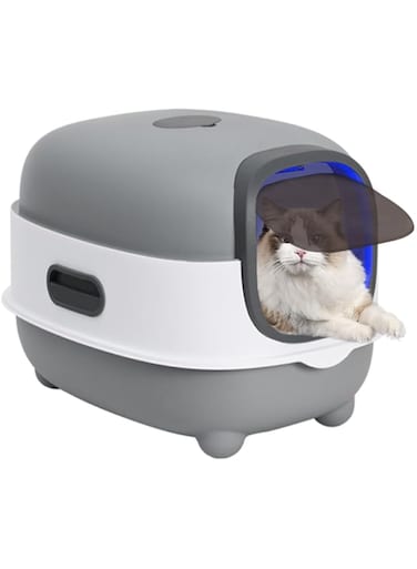 Cat Litter Box Large XVersion Enclosed Cat Litter Tray,Cat Toilet with Scoop,Sterilization and Closed Smell Proof,Anti-Splashing,Large Space for Up to 20 Pounds of Pets L56 x W40 x H39cm (Grey-V2)