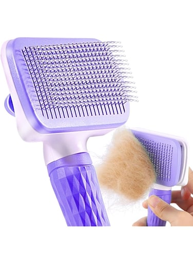 ACE2ACE Cat Brush, Dog Brush, Self Cleaning Cat Dog Slicker Brush, Pet Grooming Comb Brush for Long and Short Haired Cats Dogs, Purple