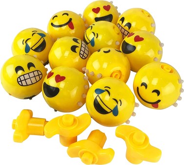 Set of 2 Large 3 Inch Emoji Spinning Tops with Lights and Music Great Stocking Stuffers/LED Light Up Flashing Emoji Spinning Tops with Gyroscope and Music, Novelty Bulk Toys Party Favors