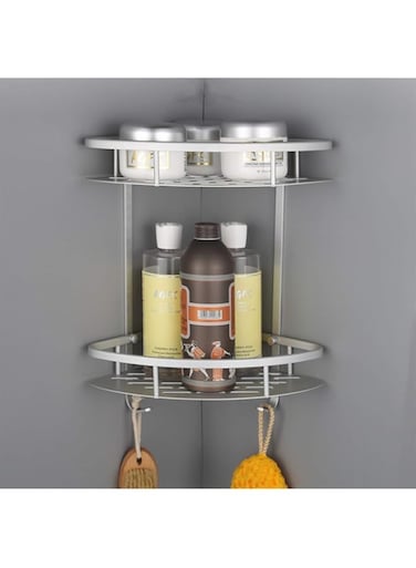 U HOOME 2 Tiers Corner Shower Caddy, Stainless Steel Adhesive Bathroom Shelf for Toilet Kitchen Wall Mounted No Drilling Aluminum