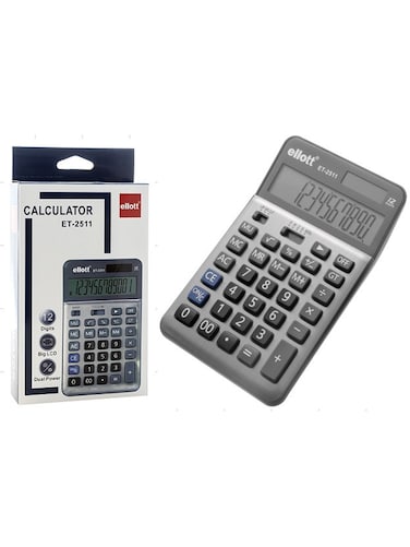 12 Digit Desktop Calculator with Large LCD Display and Dual Power &ndash; Grey