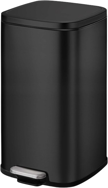 EKO 20L Square Step Bin Stella - Black   Large Pedal Bin with Soft-Close Lid   Fingerprint-Resistant Finish   Removable Inner Liner
