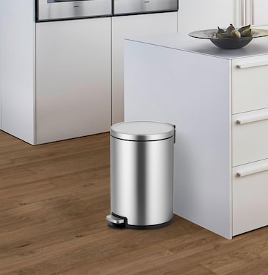 Orchid EKO Serene 5L Round Step Bin &ndash; Brushed Stainless Steel, Fingerprint-Resistant, Soft-Close Lid &amp; Pedal Trash Can