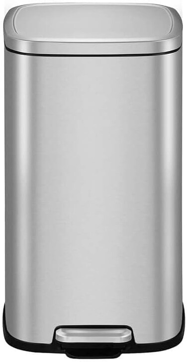 EKO 12L Square Step Bin Stella - Silver   Compact Pedal Bin with Soft-Close Lid   Fingerprint-Resistant Finish   Removable Inner Liner