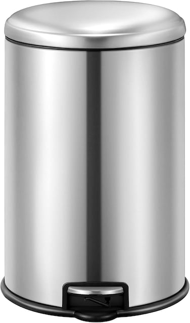 EKO 12L Pedal Bin Serene - Silver   Compact Step Round Bin with Soft-Close Lid   Fingerprint-Resistant Finish   Removable Inner Liner   Bag Stabilizer