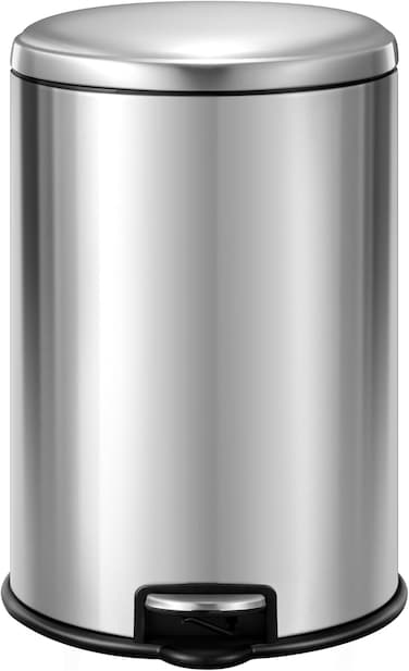 EKO 20L Pedal Bin Serene - Silver   Large Capacity Step Round Bin with Soft-Close Lid   Fingerprint-Resistant Finish   Removable Inner Liner   Bag Stabilizer