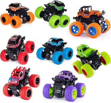 8 Pack Monster Truck Toys - Friction Powered Push and GoToy Cars,Toddler Toys for 1 2 3 4 5 6 Year Old Boys,Inertia Car Toy Set Stunt Toy,Birthday Party Supplies for Boys and Girls
