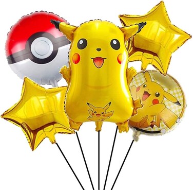 5 Pcs Pikachu Pokemon Character Theme Foil Balloon for Birthday Decoration items &amp; Kit