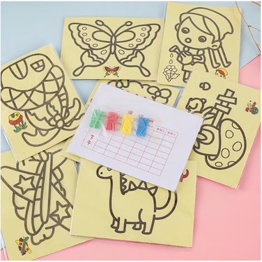 Kids Sand Art Craft Set, Mini Drawing Sheets with Color Sand, 25 Pieces, Party Favors, Creative Activity Pack for Children