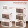 3 Tier Folding Storage Bins with Doors &ndash; Magnetic Door Foldable Storage Cabinet - Folding Storage Box with Leather Handles - Stackable and Collapsible Storage Containers for Toys, Pantry