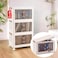3 Tier Folding Storage Bins with Doors &ndash; Magnetic Door Foldable Storage Cabinet - Folding Storage Box with Leather Handles - Stackable and Collapsible Storage Containers for Toys, Pantry