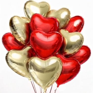 Red and Gold Heart Balloons, 12 Pack, 18 Inch, Foil, Helium Supported, Valentine's Day, Love, Balloons