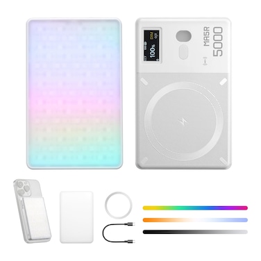 Godox MA5R Magnetic RGB Selfie Light &amp; Power Bank &ndash; Full Color Fill Light with 14 FX Modes, 1800K&ndash;10000K CCT, CRI95+, APP/NFC Control, USB-C Rechargeable, Compatible with iPhone &amp; Android