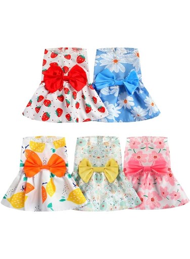 TOMVAES 5 Pieces Dog Dress, Soft Pet Dresses for Small and Medium Dogs, Cats, and Rabbits, Lightweight, Breathable, and Comfortable with 5 Stylish Designs, Washable, Durable, and Ideal for Daily Wear