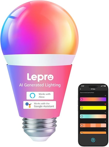 Lepro B1 AI Smart Bulb E27, 806LM 8.5W (Replace 60W), Work with Alexa &amp; Google Assistant, RGBCCT, Music Sync Bluetooth &amp; WiFi Bulb, Voice Control Smart Screw Bulb, Personalized AI Lighting Designer