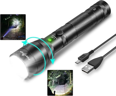 PEETPEN L45 Flashlight 2000 Lumen Pocket flashlight Super Bright LED Rechargeable torch 4 Modes Zoomable Flashlight for Outdoors, Camping, Hiking
