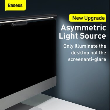 Baseus I-Wok Pro Monitor Lamp - USB Asymmetric Light, 97 CRI, 3000K-6500K Adjustable Color, Anti-Glare, Eye Protection, Easy Installation, Black