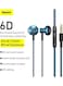 Baseus 6D Surround Sound In-Ear Earphones, 3.5mm Wired Earphones with Mic, Noise Isolating, Tangle-Free, Compatible with iPhone, MacBook, Android - Blue