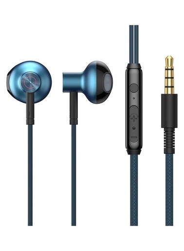 Baseus 6D Surround Sound In-Ear Earphones, 3.5mm Wired Earphones with Mic, Noise Isolating, Tangle-Free, Compatible with iPhone, MacBook, Android - Blue