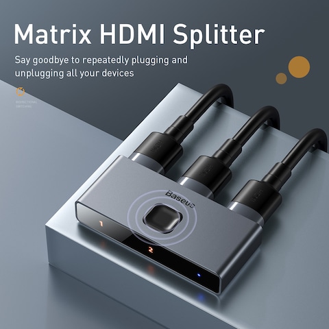 Baseus Matrix 2 in 1 HDMI Switch lets you toggle between two devices on one display or split one input to two monitors supporting 4K 60Hz output