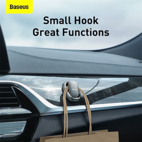 Baseus Beetle Car Hooks, 2Pcs Aviation-Grade Aluminum Alloy, Multi-Purpose Hanger, Hidden Design, Bendable Silicone Pad, 3M Sticker Holder - Grey