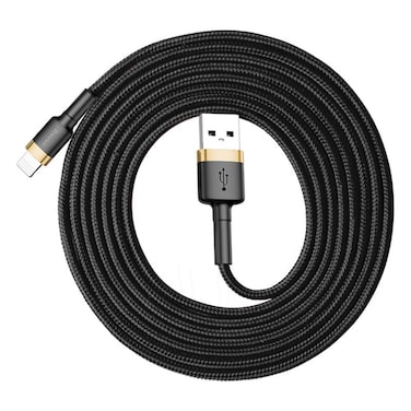 Baseus 200cm Lightning Cable - 2.4A Fast Charging, Durable TPE & Nylon Design, Compatible with Apple Devices, Gold/Black