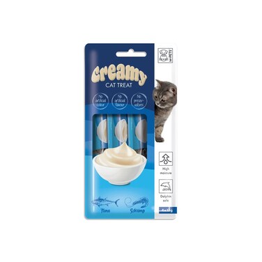 M-PETS Creamy Treats for Cats &ndash; Tuna &amp; Shrimp 4x15g (60g), Soft &amp; Delicious Snack