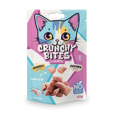 M-PETS Crunchy Bites Cat Treat &ndash; Seafood 60g, Tasty &amp; Healthy Snack for Cats