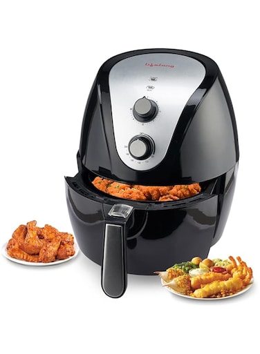 Lifelong LLHF421 Fryo Air Fryer 1400W with 4.5L Large Cooking Pan Capacity, Timer Selection and Fully Adjustable Temperature Control with 1 Year Warranty(Black)