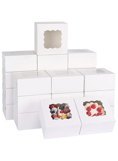 White Bakery Boxes 6x6x3 Inches 15pcs with Window Small Cookie box Treat Box for Cookies, Cake, Pie, Pastry, Cupcakes