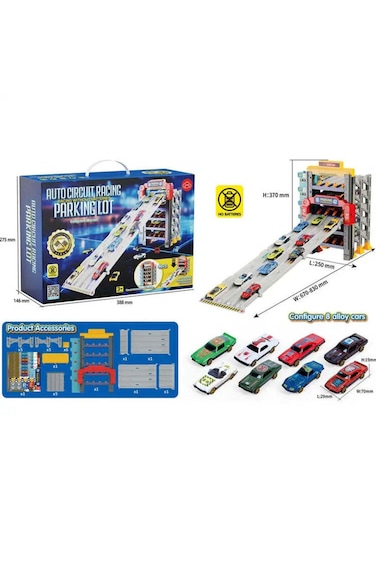 Auto Circuit Racing Without Batteries Parking Lot With 8 Alloy Cars MKD215A