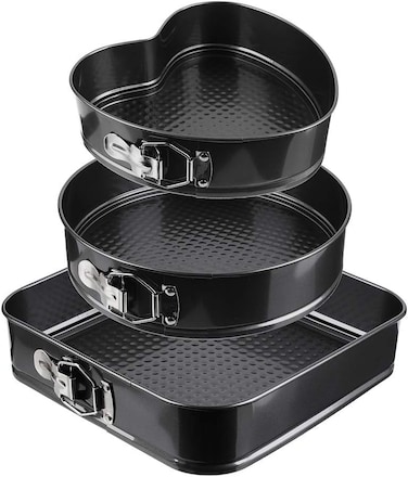 3PCS Non-Stick Set &ndash; Square, Heart &amp; Round Cake Molds &ndash; Leakproof, Easy Release, Heavy-Duty Bakeware for Oven Baking