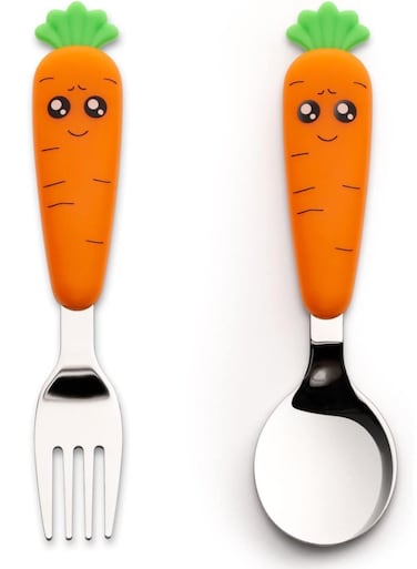 Utensils with Case - Stainless Steel Self-Feeding Kids Spoons and Forks Set, Travel Cutlery Set for Baby Child Ages 18 Months+