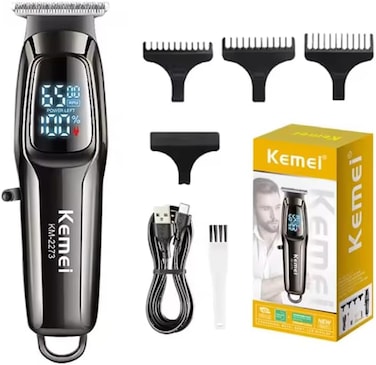 Kemei KM-2273 Professional Cordless Hair Clipper for Men, Rechargeable Hair Trimmer with Powerful Rotary Motor, Adjustable Carbon Steel Blade &amp; 4 Limit Combs, Precision Hair Cutting Kit