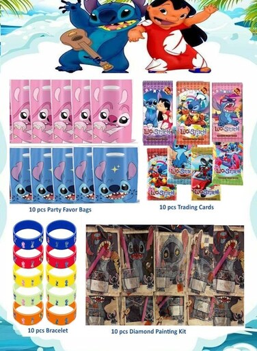 Stitch Party Favor Set &ndash; 40 PCS Bundle with Party Bags, Trading Cards, Bracelets &amp; Diamond Painting Kit &ndash; Fun Kids Birthday Party Supplies &amp; Gifts