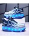 Little Rockz Kids Four Wheel Roller Skate Shoes Blue , Size 30 with Rechargeable LED Flash Light Lightning Sole Sneaker Skate Heelys Shoes