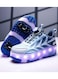 Little Rockz Kids Four Wheel Roller Skate Shoes Blue , Size 34 with Rechargeable LED Flash Light Lightning Sole Sneaker Skate Heelys Shoes