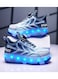 Little Rockz Kids Four Wheel Roller Skate Shoes Blue , Size 34 with Rechargeable LED Flash Light Lightning Sole Sneaker Skate Heelys Shoes