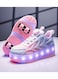 Little Rockz Kids Four Wheel Roller Skate Shoes Pink , Size 32 with Rechargeable LED Flash Light Lightning Sole Sneaker Skate Heelys Shoes