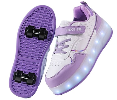 Little Rockz Kids Four Wheel Roller Skate Shoes, with Rechargeable LED Flash Light t Lightning Sole Sneaker Skate Heelys Shoes Violet , Size 38