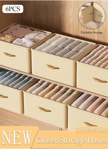 6pcs Wardrobe Clothes Organizer Foldable Closet Storage Organizer for Clothes Jeans Washable Closet Storage Boxes with Carrying Handles Cube Storage Bin for Home Bedroom Office