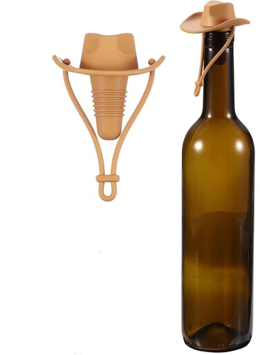 Hat Wine Bottle Stoppers, Silicone Decorative Wine Plug &amp; Champagne Cork Cover, Funny Kitchen Gadget to Seal and Keep Wine Fresh, Unique Gifts for Men Women, Mom Dad (Light Brown)