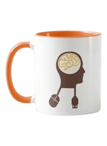 Piece Brain Technology Printed Mug White/Brown/Orange
