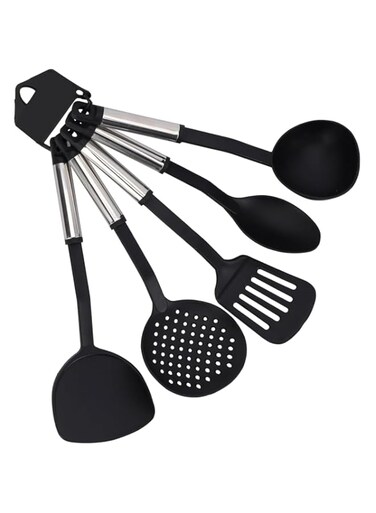 ECVV 5 Pieces Slotted Spatula, Nylon Kitchen Tools, Solid Spoon - Pasta Spoon - Masher &amp; Ladle - Silicone Utensil Kitchen Gadgets Set